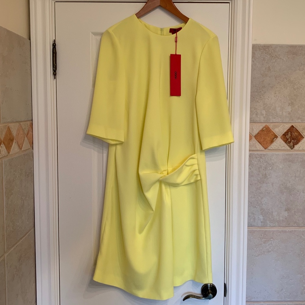NWT💛 Hugo Boss Shift Dress, Pale Yellow, Size 42/USA10
